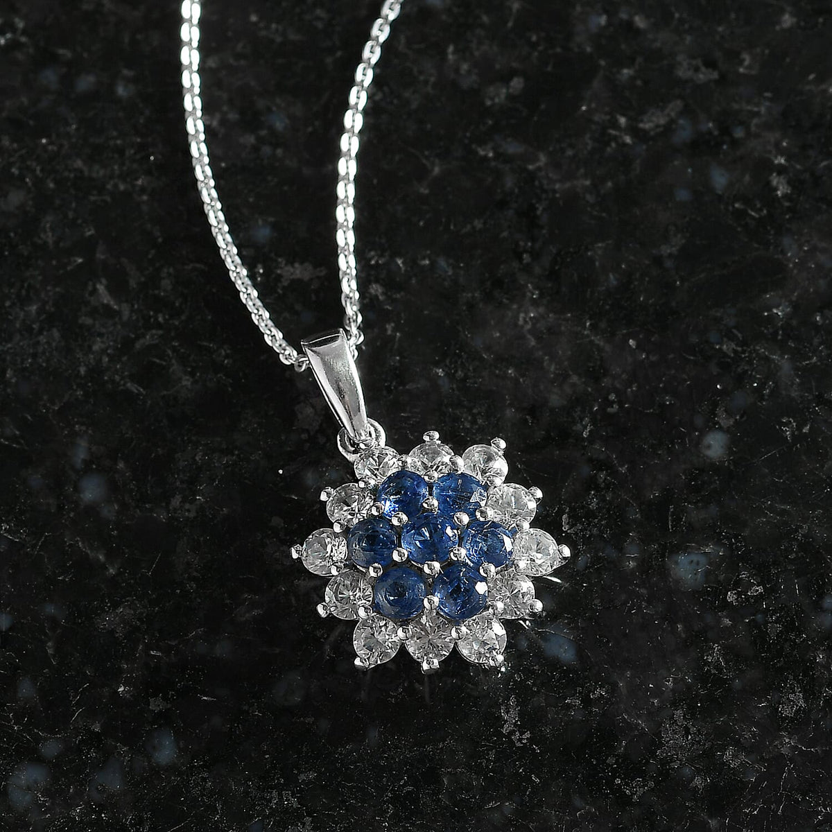 Natural Kashmir Kyanite &amp; White Zircon Pendant with Chain (Size 20) in Platinum Overlay Sterling Silver 3.11 Ct. 4418019 2