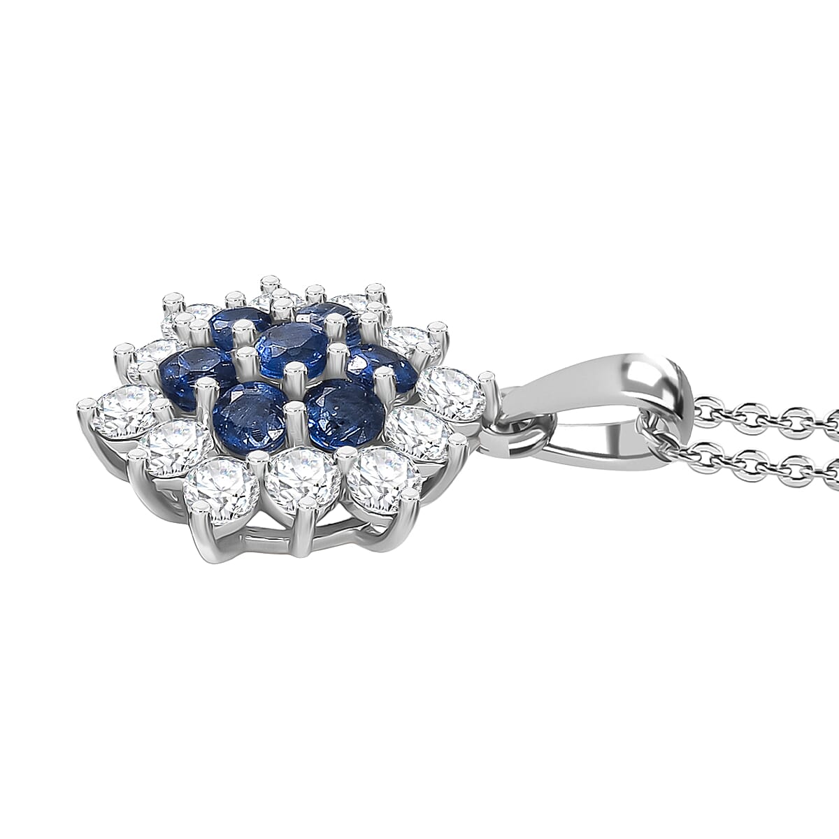 Natural Kashmir Kyanite &amp; White Zircon Pendant with Chain (Size 20) in Platinum Overlay Sterling Silver 3.11 Ct. 4418019 3