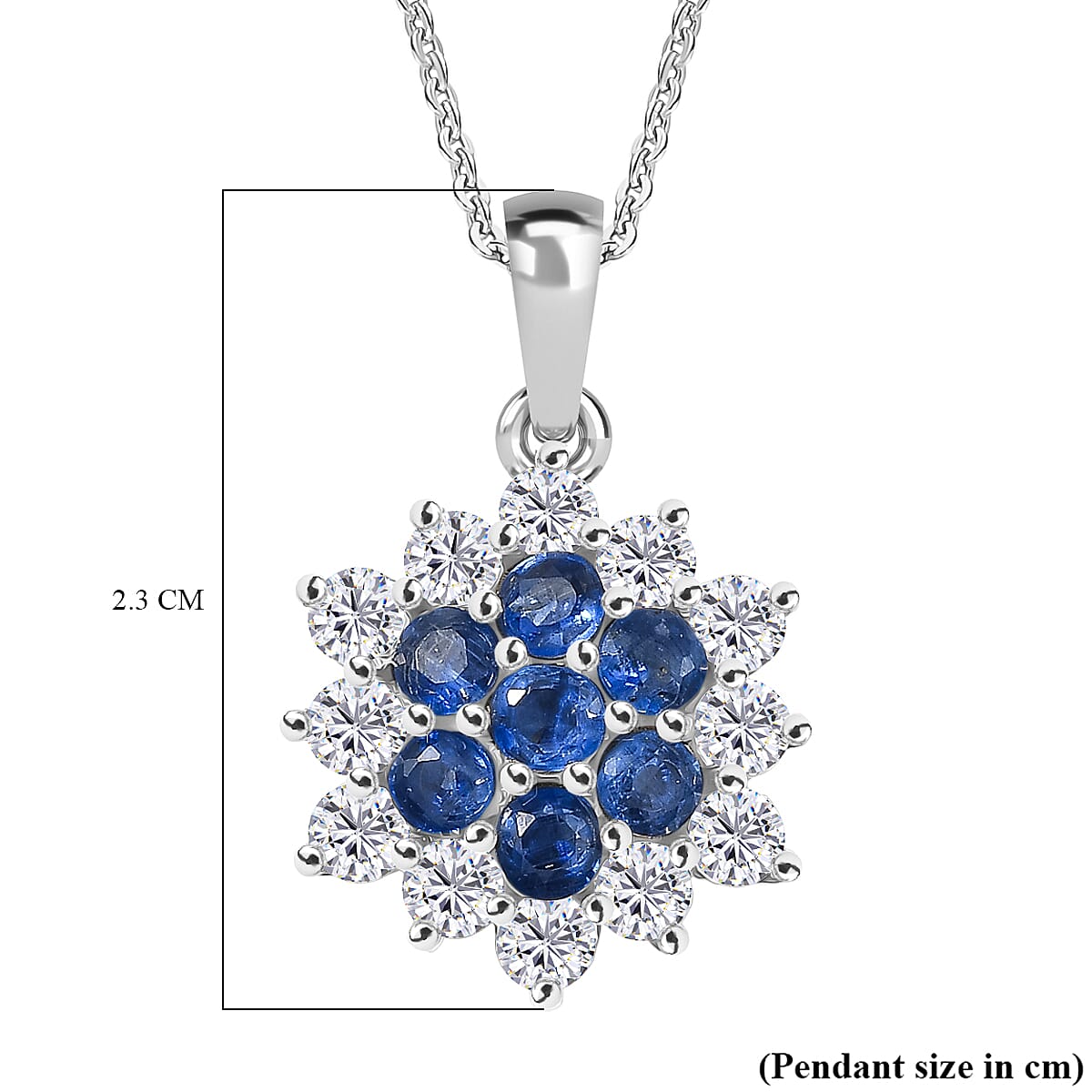 Natural Kashmir Kyanite &amp; White Zircon Pendant with Chain (Size 20) in Platinum Overlay Sterling Silver 3.11 Ct. 4418019 6