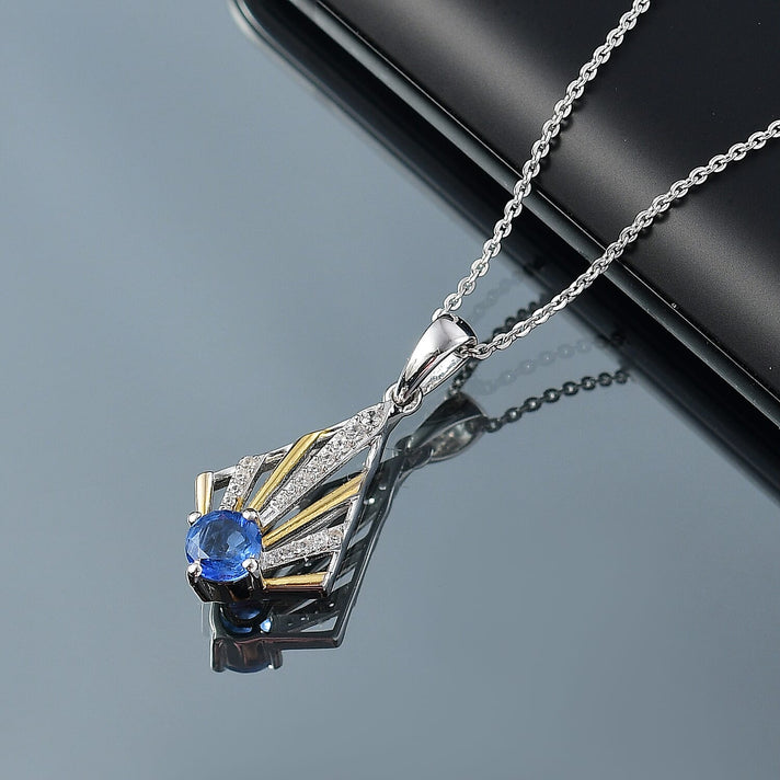 AAA Natural Kashmir Kyanite &amp; White Zircon Pendant with Chain (Size 20) in 18K Vermeil Yellow Gold Plated &amp; Rhodium Overlay Sterling Silver 4364738 2