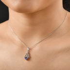 AAA Natural Kashmir Kyanite & White Zircon Pendant with Chain (Size 20) in 18K Vermeil Yellow Gold Plated & Rhodium Overlay Sterling Silver