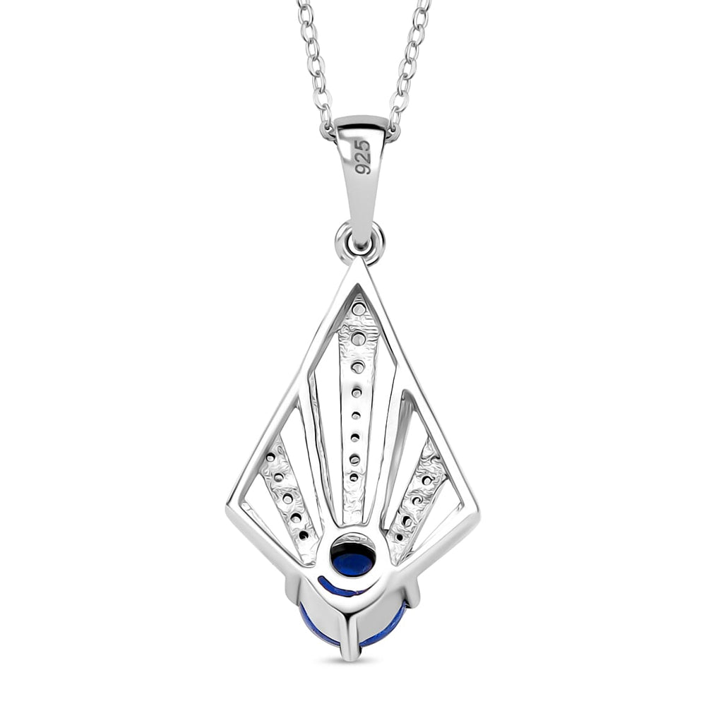AAA Natural Kashmir Kyanite & White Zircon Pendant with Chain (Size 20) in 18K Vermeil Yellow Gold Plated & Rhodium Overlay Sterling Silver