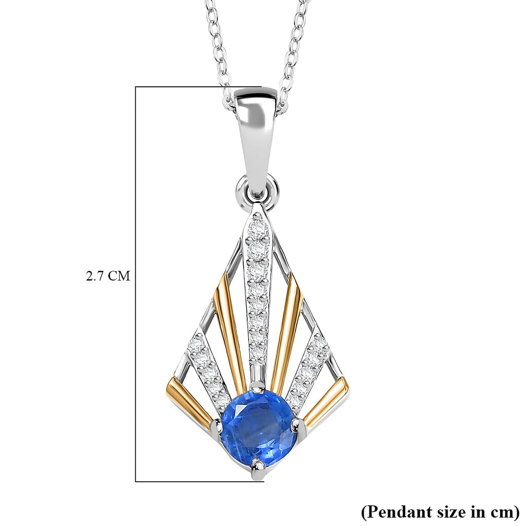 AAA Natural Kashmir Kyanite & White Zircon Pendant with Chain (Size 20) in 18K Vermeil Yellow Gold Plated & Rhodium Overlay Sterling Silver