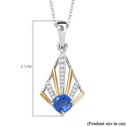 AAA Natural Kashmir Kyanite & White Zircon Pendant with Chain (Size 20) in 18K Vermeil Yellow Gold Plated & Rhodium Overlay Sterling Silver