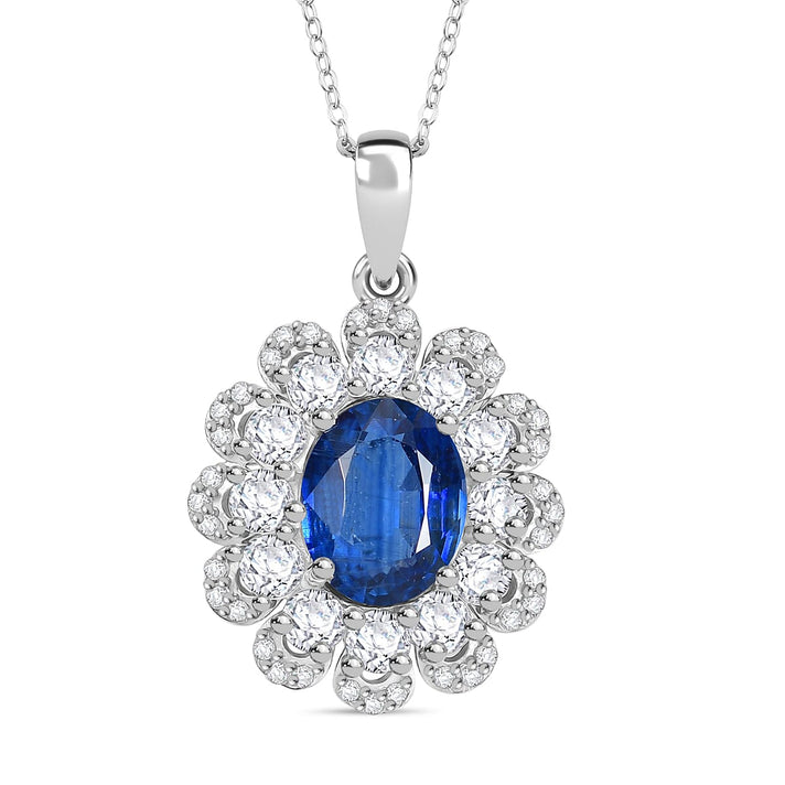 AAA Natural Kashmir Kyanite &amp; White Zircon Pendant with Chain (Size 20) in Rhodium Overlay Sterling Silver 3.77 Ct. 4365242 1
