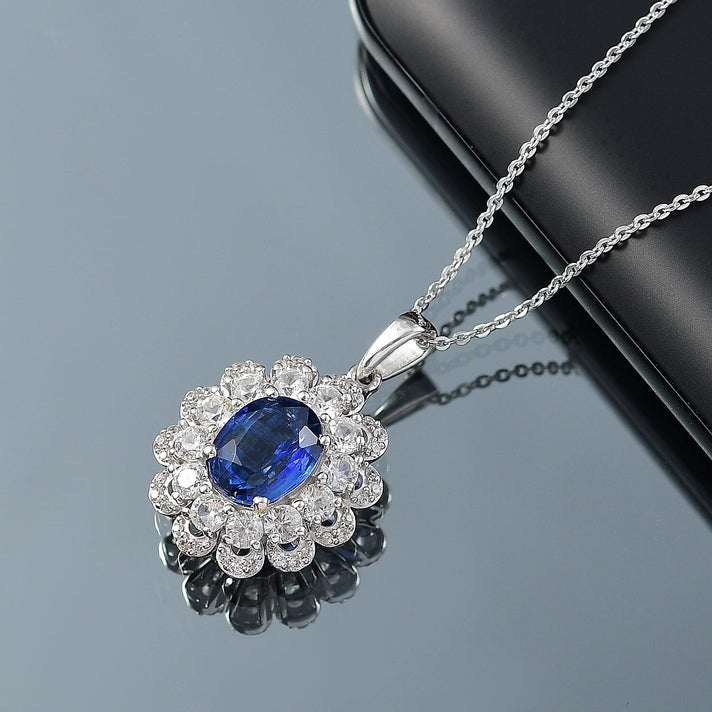 AAA Natural Kashmir Kyanite &amp; White Zircon Pendant with Chain (Size 20) in Rhodium Overlay Sterling Silver 3.77 Ct. 4365242 2