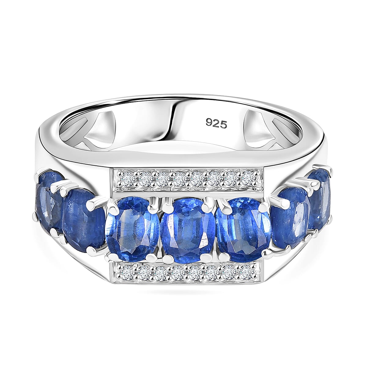 Kashmir Kyanite &amp; White Zircon Ring in Rhodium Overlay Sterling Silver 3.73 Ct. 8122667 0