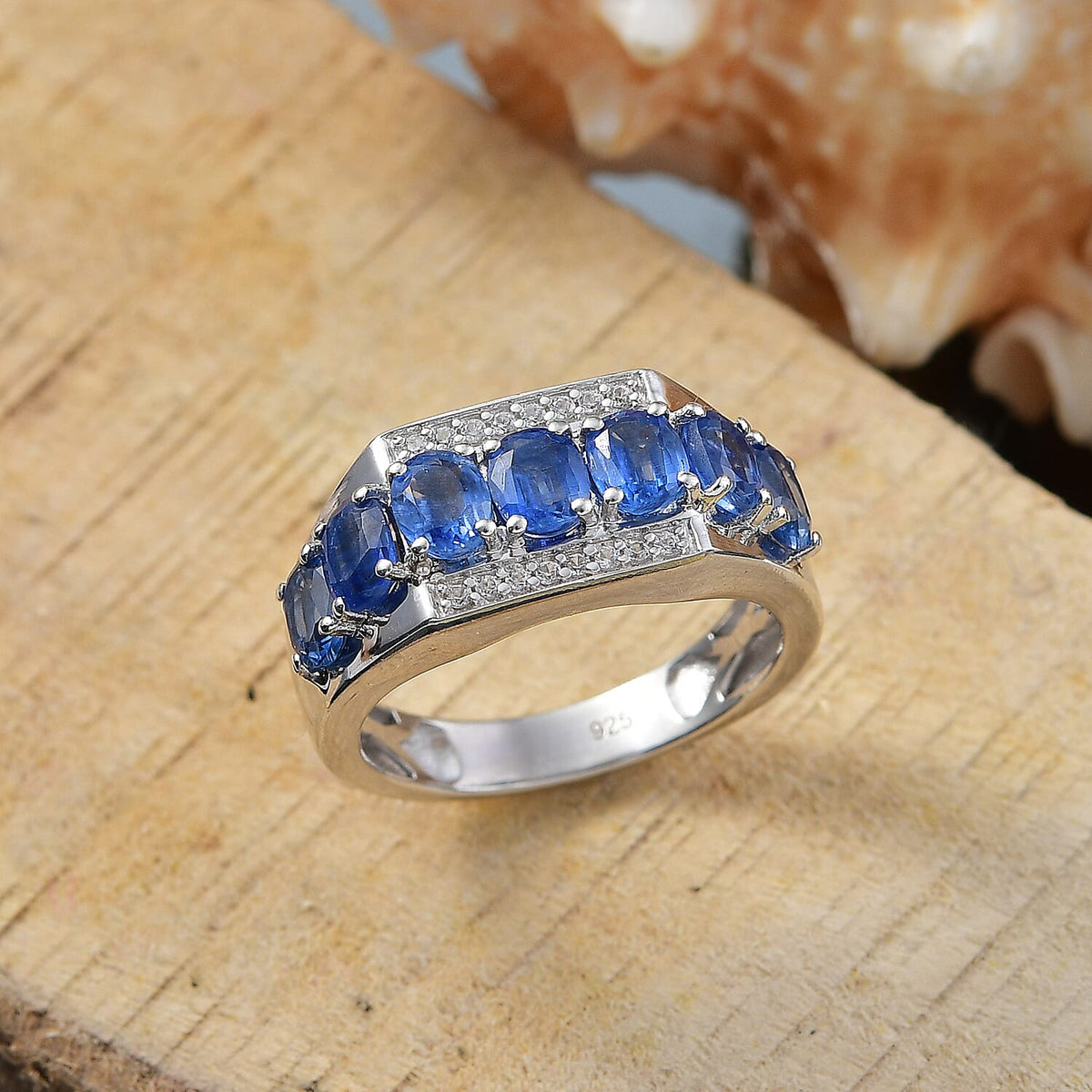 Kashmir Kyanite &amp; White Zircon Ring in Rhodium Overlay Sterling Silver 3.73 Ct. 8122667 2