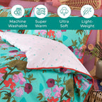 3 Piece Set - Kate Merritt Lotus Leaf Cotton Duvet Cover with 2 Pillow Covers (King Size, 230x220 cm) - Turquoise and Multi