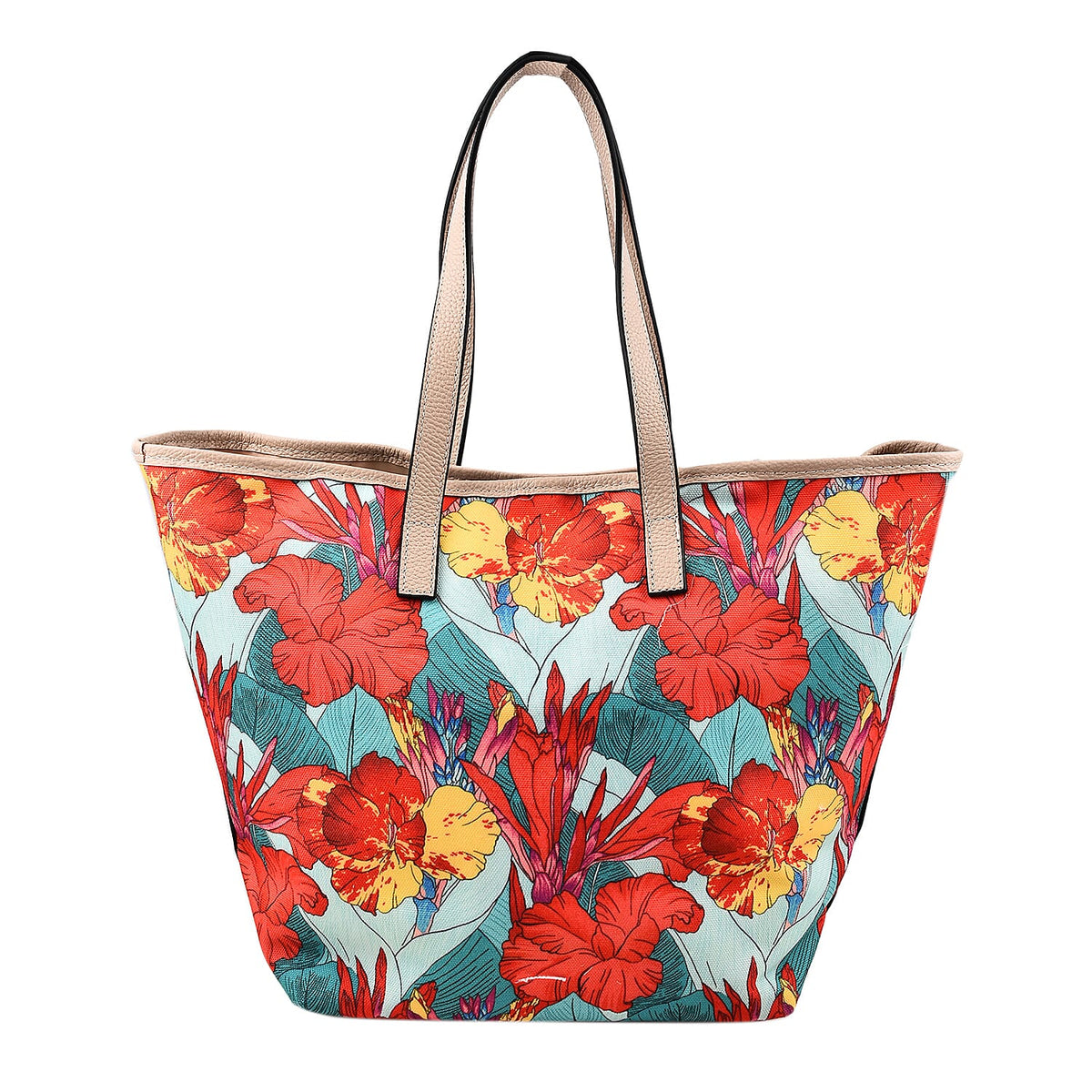 KTD by Kenzo Takada Leather and Cotton Canvas Floral Printed Tote Bag with Wristlet - Red and Blue V32719346 2
