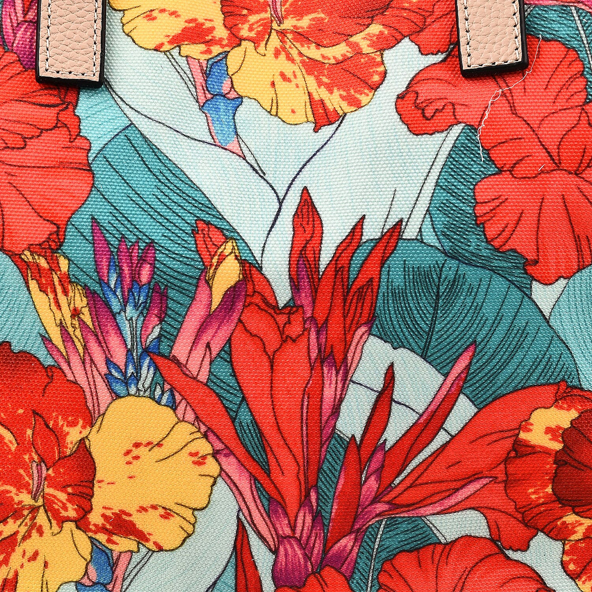 KTD by Kenzo Takada Leather and Cotton Canvas Floral Printed Tote Bag with Wristlet - Red and Blue V32719346 4