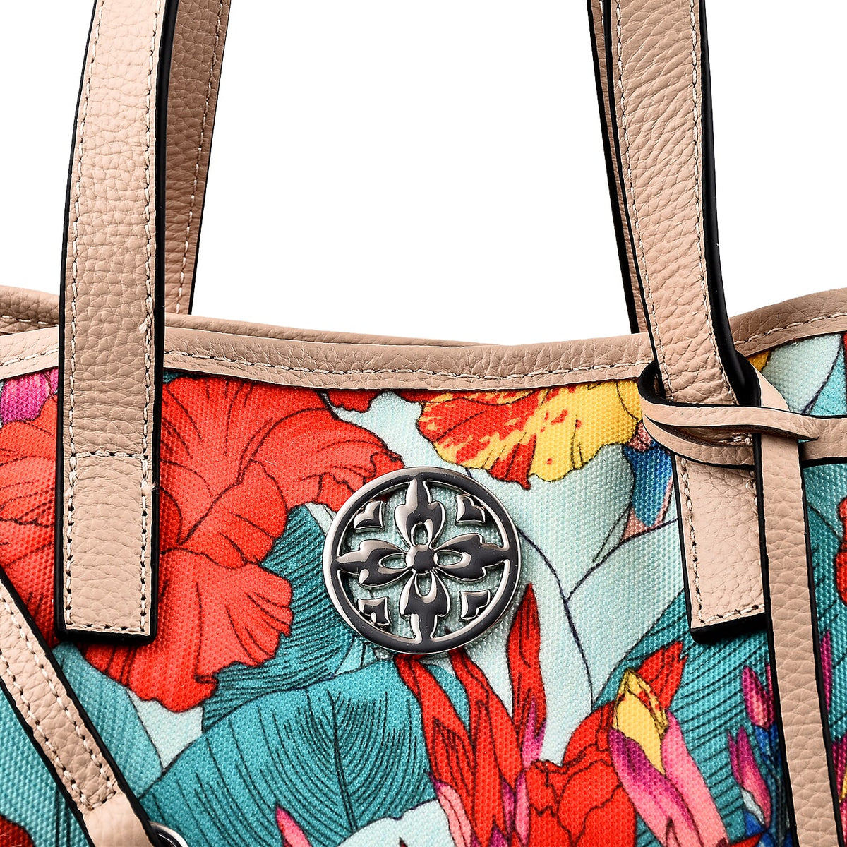 KTD by Kenzo Takada Leather and Cotton Canvas Floral Printed Tote Bag with Wristlet - Red and Blue V32719346 5