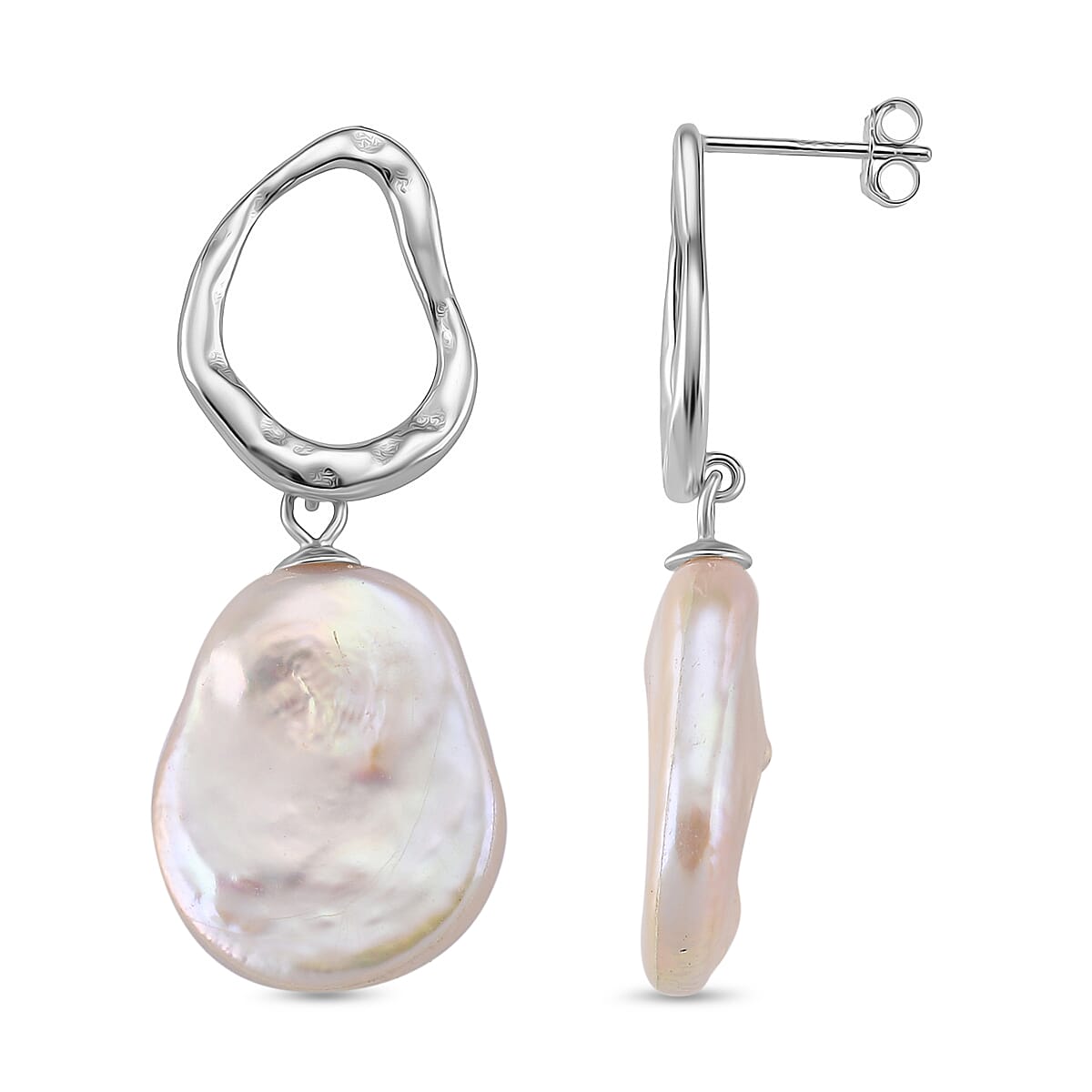 Keshi Pearl Earring with Push Back in Rhodium Overlay Sterling Silver 22.00 Ct 8187675 0