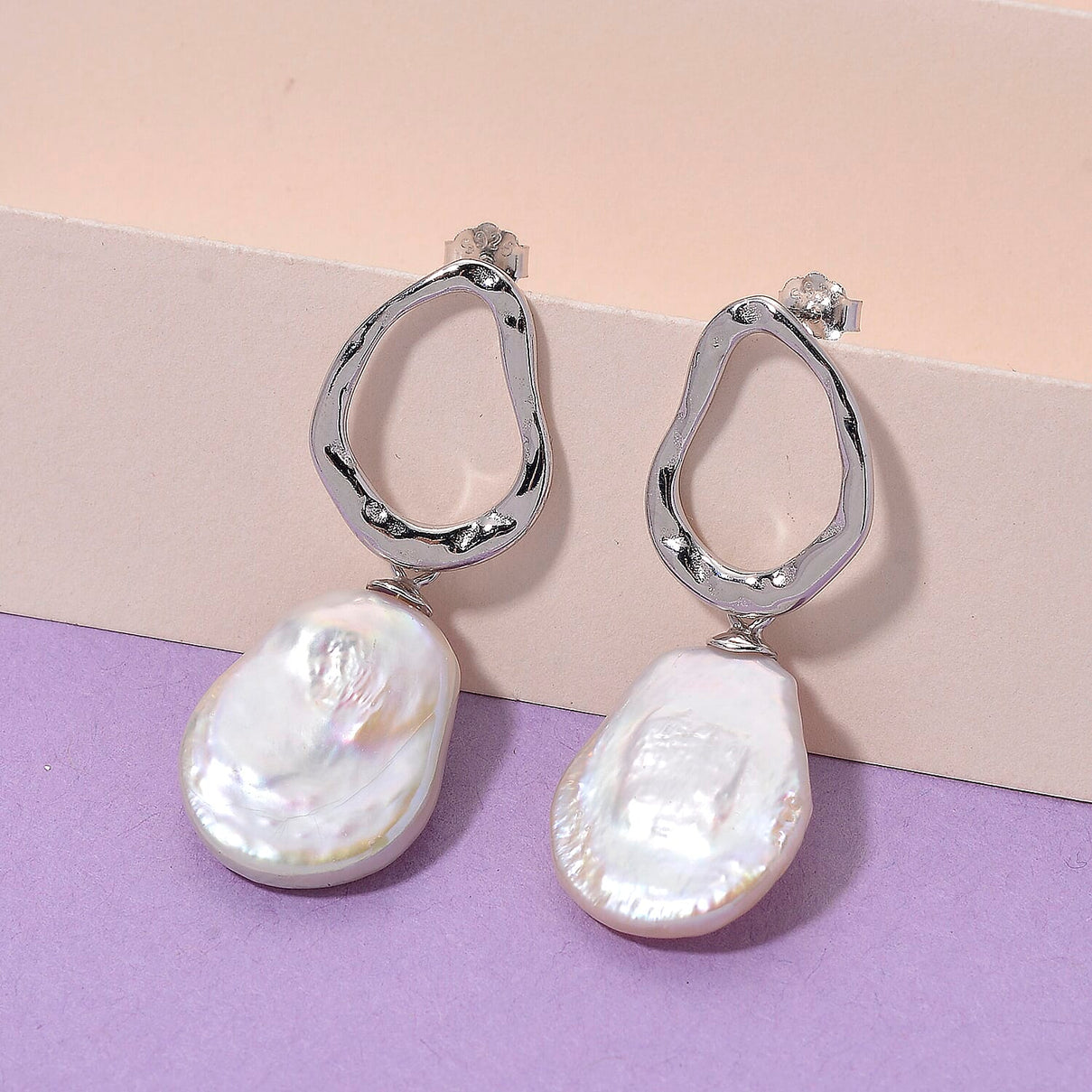 Keshi Pearl Earring with Push Back in Rhodium Overlay Sterling Silver 22.00 Ct 8187675 2