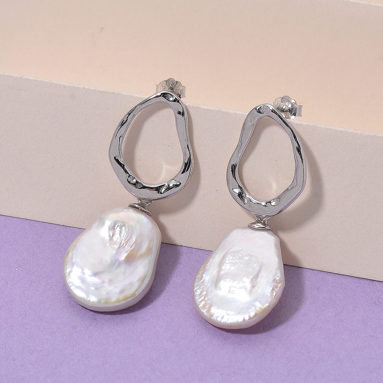Keshi Pearl Earring with Push Back in Rhodium Overlay Sterling Silver 22.00 Ct 8187675 2