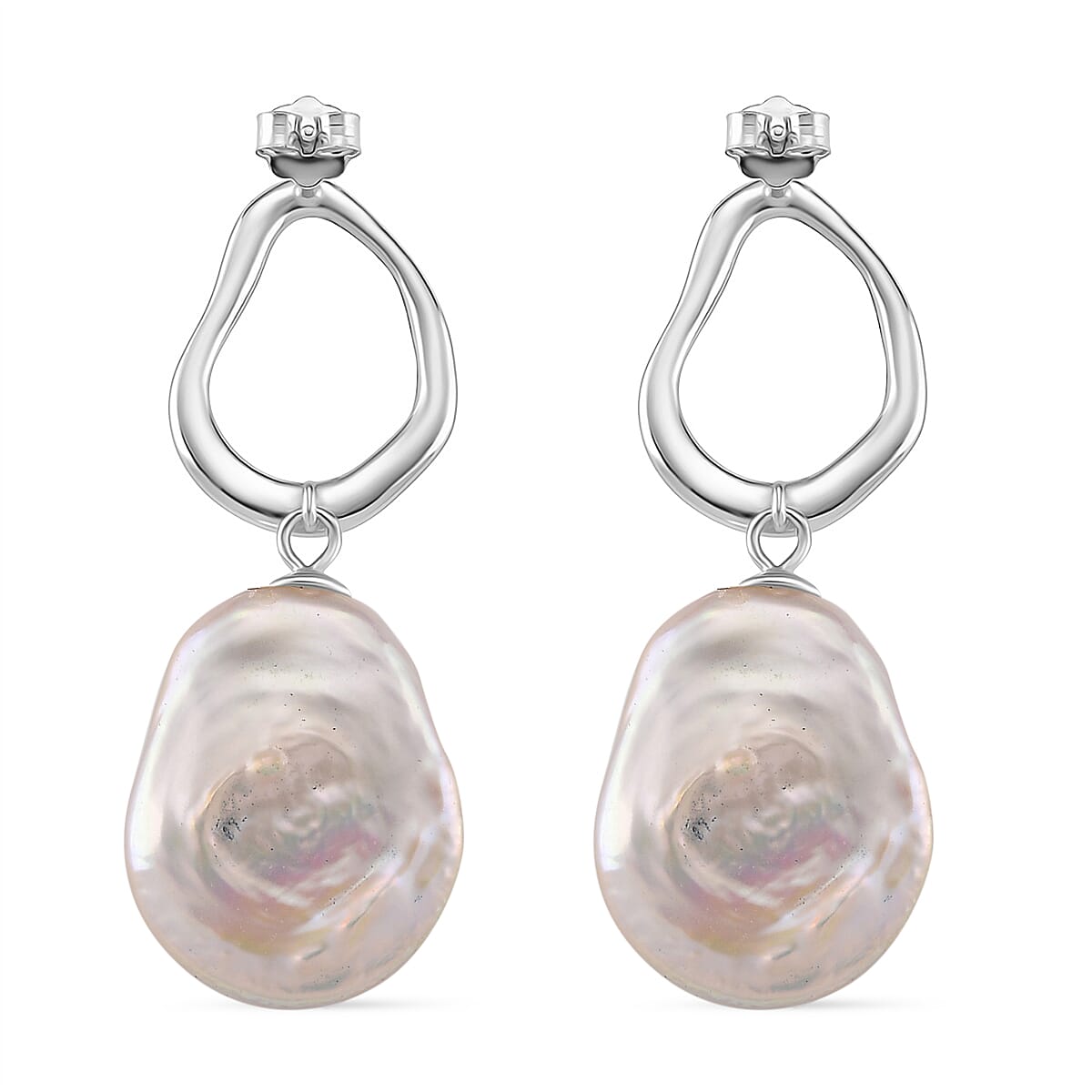 Keshi Pearl Earring with Push Back in Rhodium Overlay Sterling Silver 22.00 Ct 8187675 4