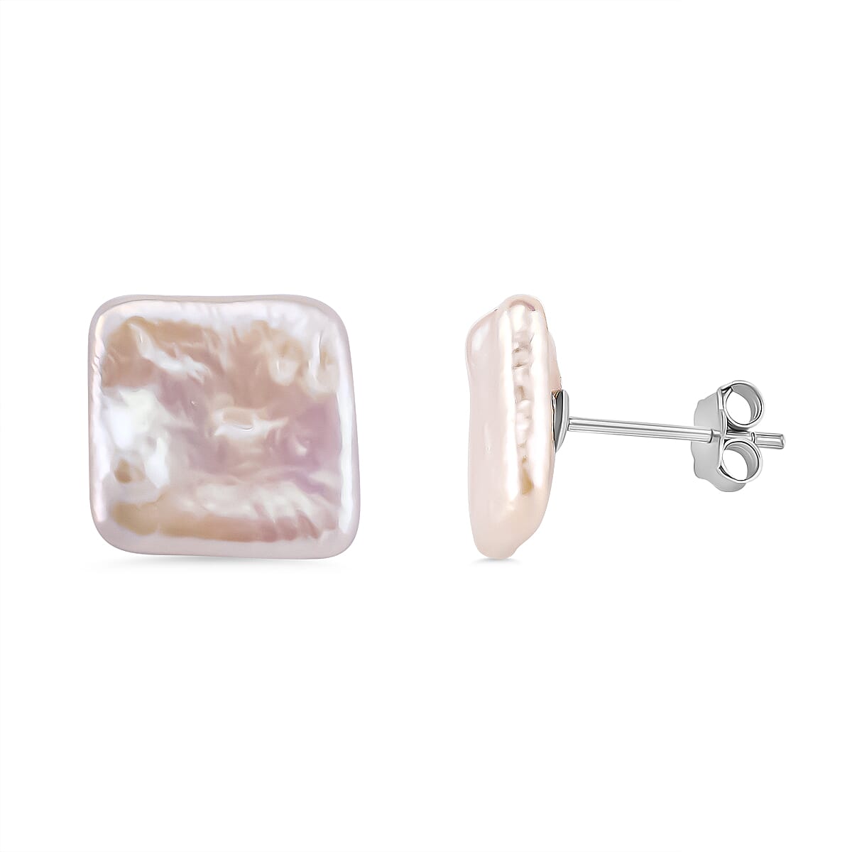 Keshi Pearl Earring with Push Back in Rhodium Overlay Sterling Silver 4.00 Ct. 8181993 0