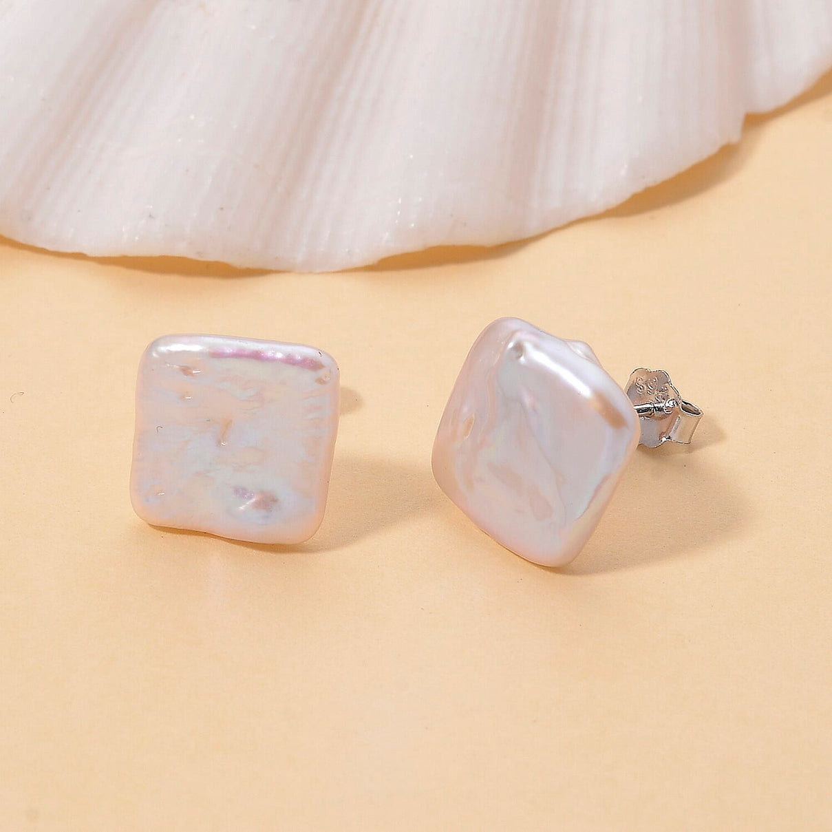 Keshi Pearl Earring with Push Back in Rhodium Overlay Sterling Silver 4.00 Ct. 8181993 1