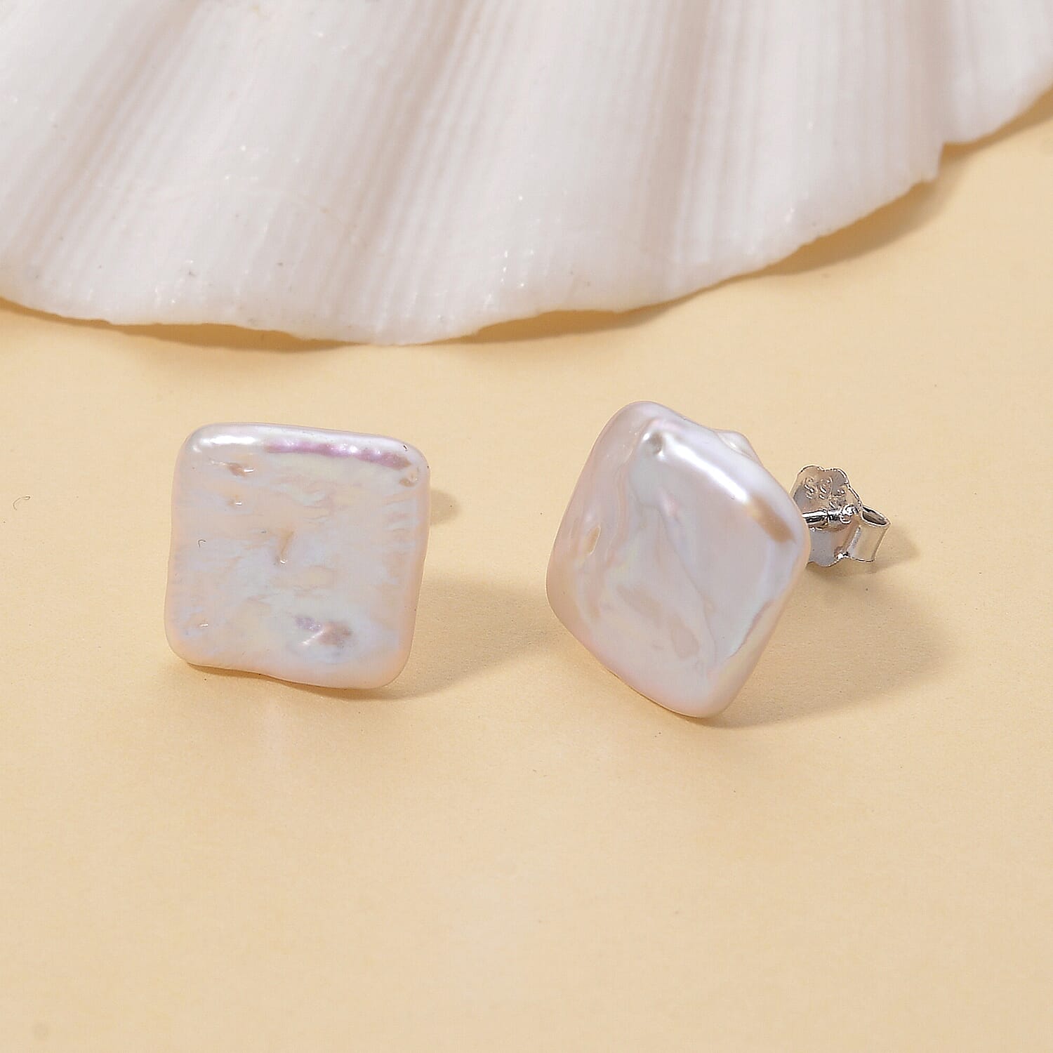 Keshi Pearl Earring with Push Back in Rhodium Overlay Sterling Silver 4.00 Ct. 8181993 1
