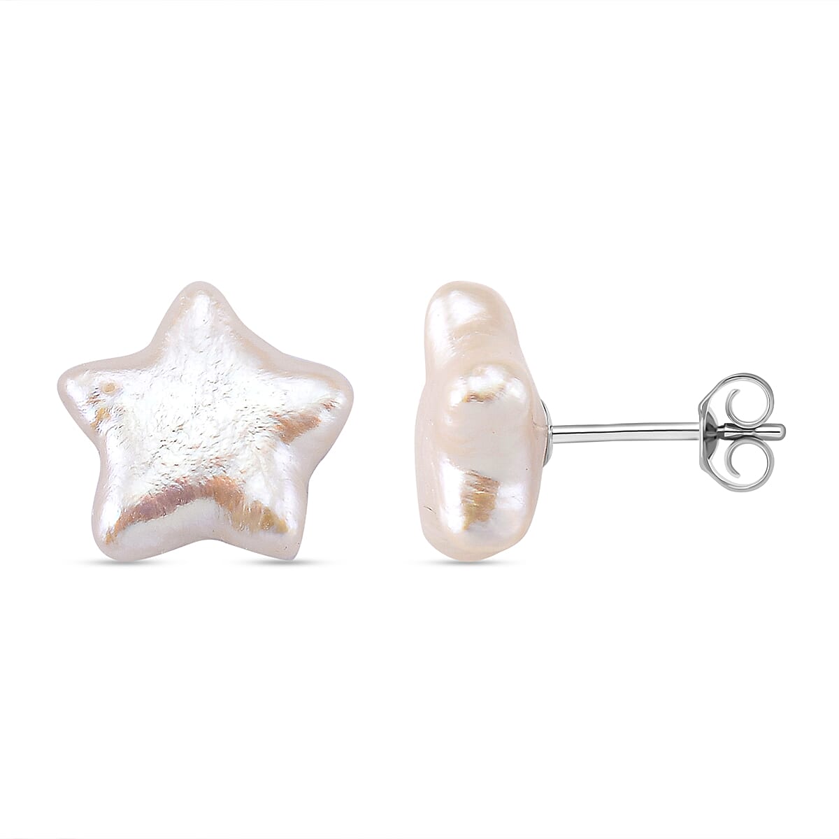 Star Shape Keshi Pearl Stud Earring with Push Back in Rhodium Overlay Sterling Silver 6.00 Ct. 8181989 0