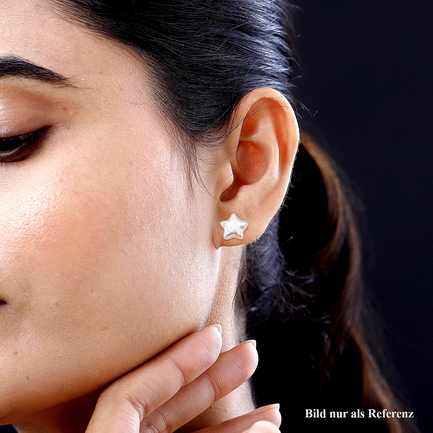Star Shape Keshi Pearl Stud Earring with Push Back in Rhodium Overlay Sterling Silver 6.00 Ct. 8181989 2