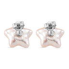 Star Shape Keshi Pearl Stud Earring with Push Back in Rhodium Overlay Sterling Silver 6.00 Ct.