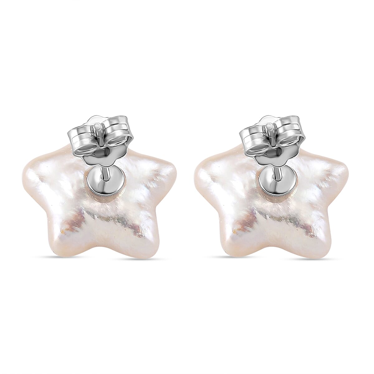 Star Shape Keshi Pearl Stud Earring with Push Back in Rhodium Overlay Sterling Silver 6.00 Ct. 8181989 3