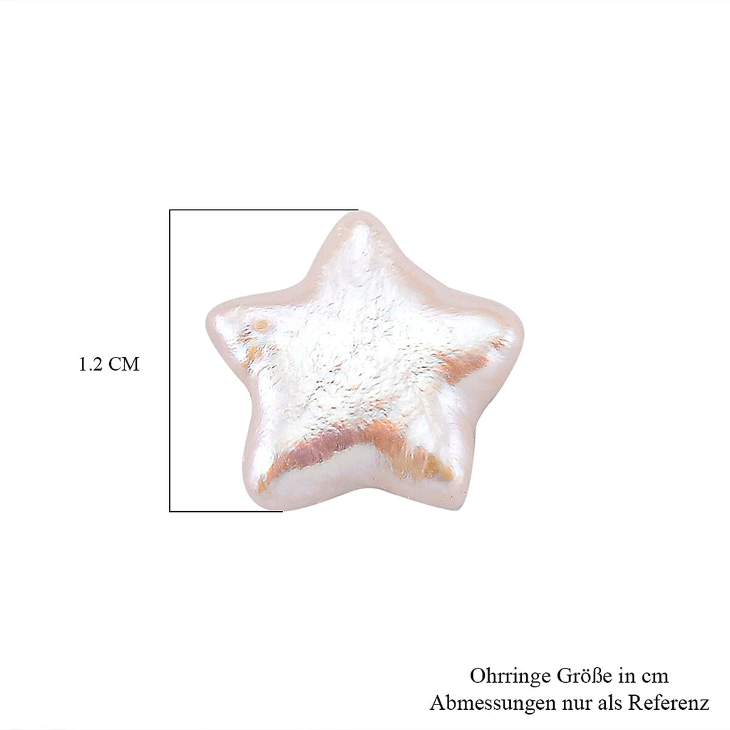 Star Shape Keshi Pearl Stud Earring with Push Back in Rhodium Overlay Sterling Silver 6.00 Ct.