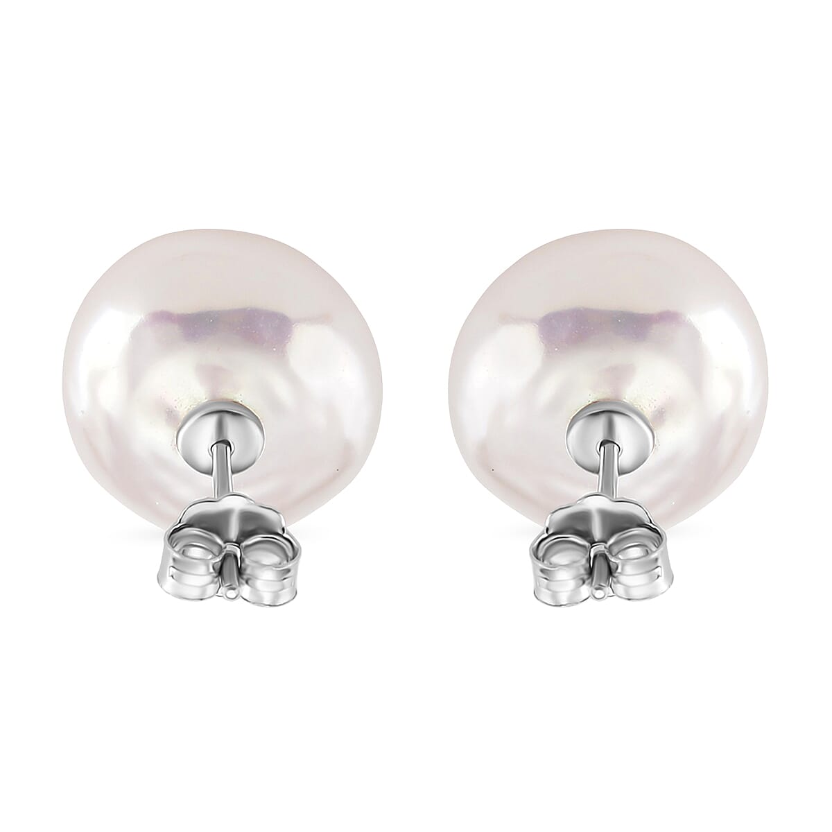 Keshi Pearl Coin Shape Stud Earring with Push Back in Rhodium Overlay Sterling Silver 6.00 Ct. V32639268 3