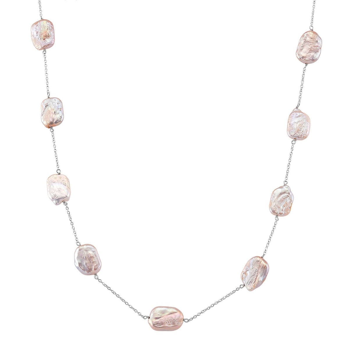 Keshi Pearl Necklace (Size - 30) with Lobster Clasp in Rhodium Overlay Sterling Silver 8191346 0