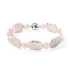 Keshi Pearl, White Fresh Water Pearl Bracelet (Size - 7.5) with Magnetic Clasp in Rhodium Overlay Sterling Silver 65.00 Ct.