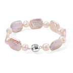 Keshi Pearl, White Fresh Water Pearl Bracelet (Size - 7.5) with Magnetic Clasp in Rhodium Overlay Sterling Silver 65.00 Ct.