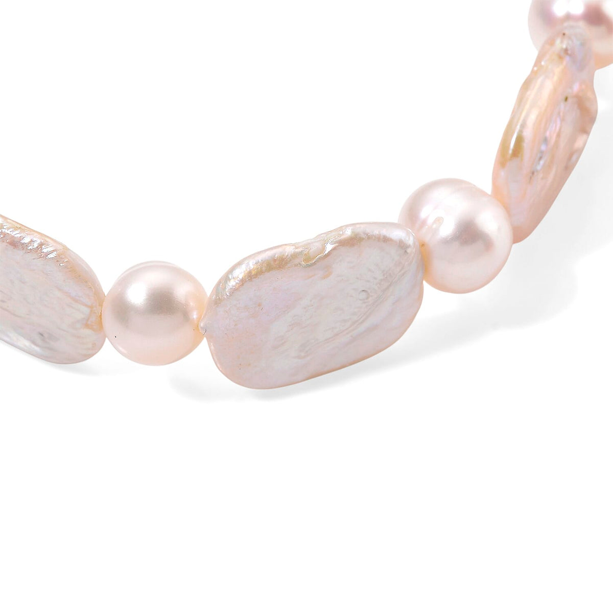 Keshi Pearl, White Fresh Water Pearl Bracelet (Size - 7.5) with Magnetic Clasp in Rhodium Overlay Sterling Silver 65.00 Ct. V32577974 4