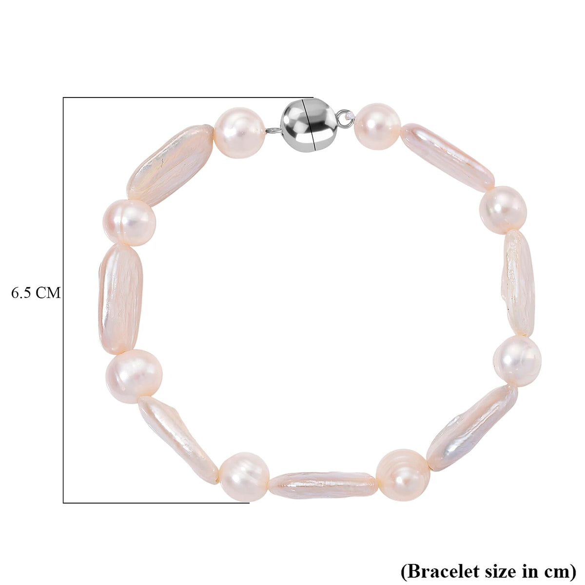 Keshi Pearl, White Fresh Water Pearl Bracelet (Size - 7.5) with Magnetic Clasp in Rhodium Overlay Sterling Silver 65.00 Ct. V32577974 5