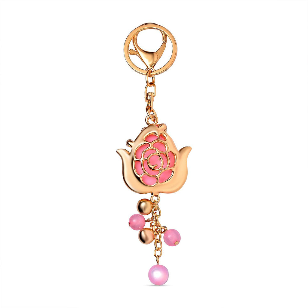 Set of 3 Sparkling Crystal Keychains With Different Desin (Flower, Rose and Bear) - Multi