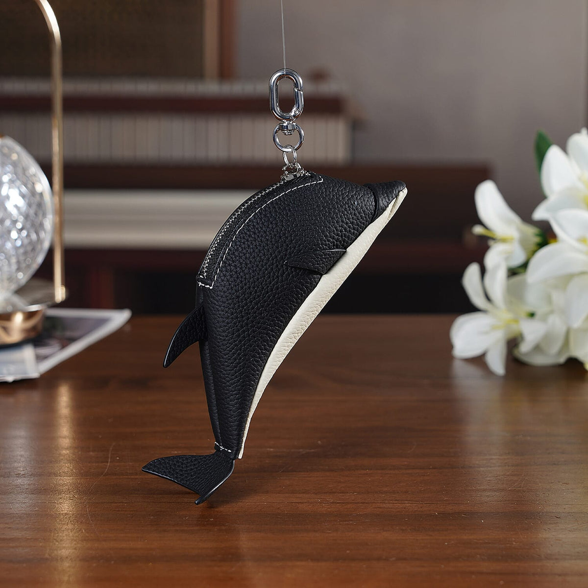 Genuine Leather Dolphin Bag Charm &amp; Coin Wallet (18cm) - Black V32513573 2