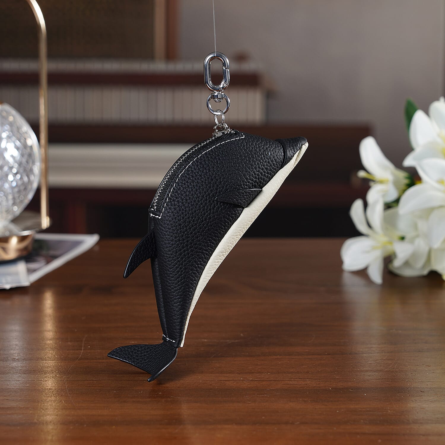 Genuine Leather Dolphin Bag Charm &amp; Coin Wallet (18cm) - Black V32513573 2