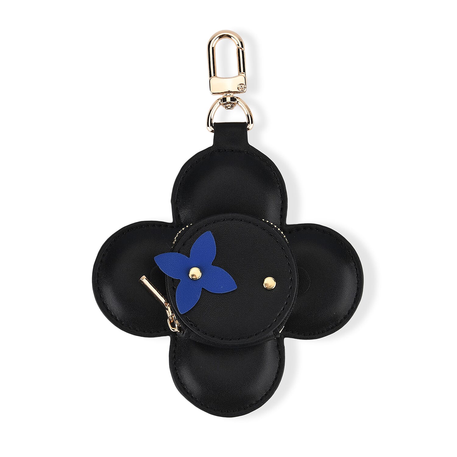 Genuine Leather Flower Keychain Bag Charm - Zipped Mini Coin Purse - Black 8433283 0