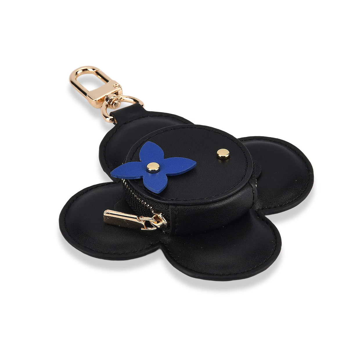 Genuine Leather Flower Keychain Bag Charm - Zipped Mini Coin Purse - Black 8433283 3
