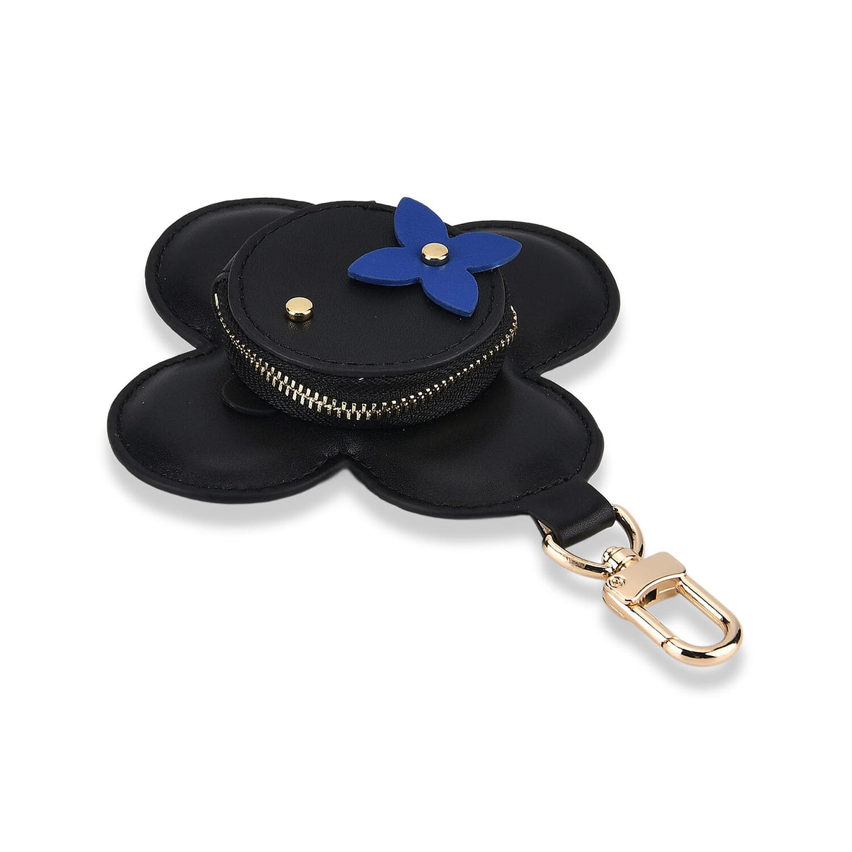 Genuine Leather Flower Keychain Bag Charm - Zipped Mini Coin Purse - Black 8433283 4