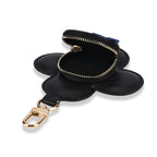 Genuine Leather Flower Keychain Bag Charm - Zipped Mini Coin Purse - Black