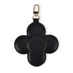 Genuine Leather Flower Keychain Bag Charm - Zipped Mini Coin Purse - Black