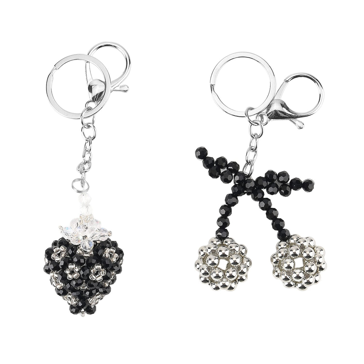 Set of 2 - Beaded Strawberry &amp; Cherry Design Key Chains (12cm) - Black &amp; Silver V32515730 0