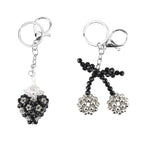 Set of 2 - Beaded Strawberry & Cherry Design Key Chains (12cm) - Black & Silver