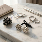 Set of 2 - Beaded Strawberry & Cherry Design Key Chains (12cm) - Black & Silver