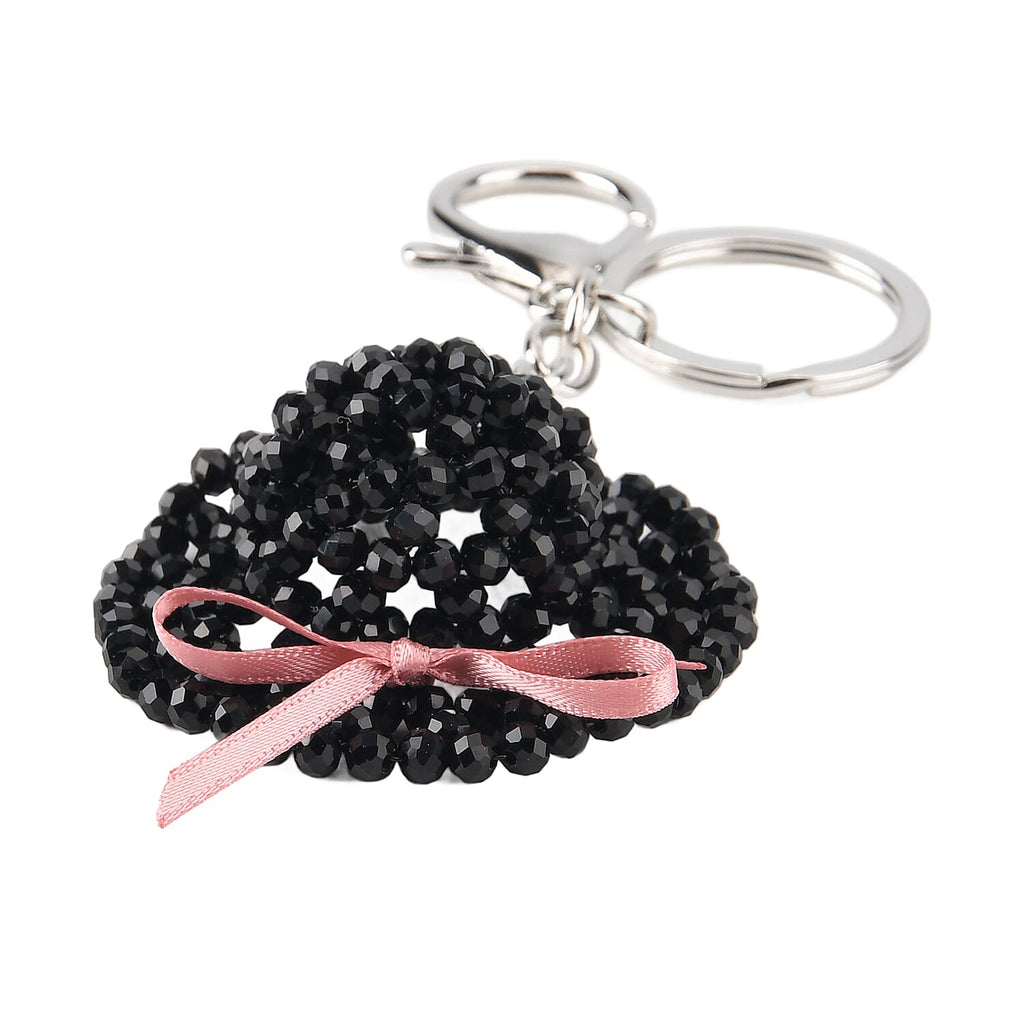 Set of 2 - Beaded Hat & Bear Design Key Chains (12cm) - Black & White