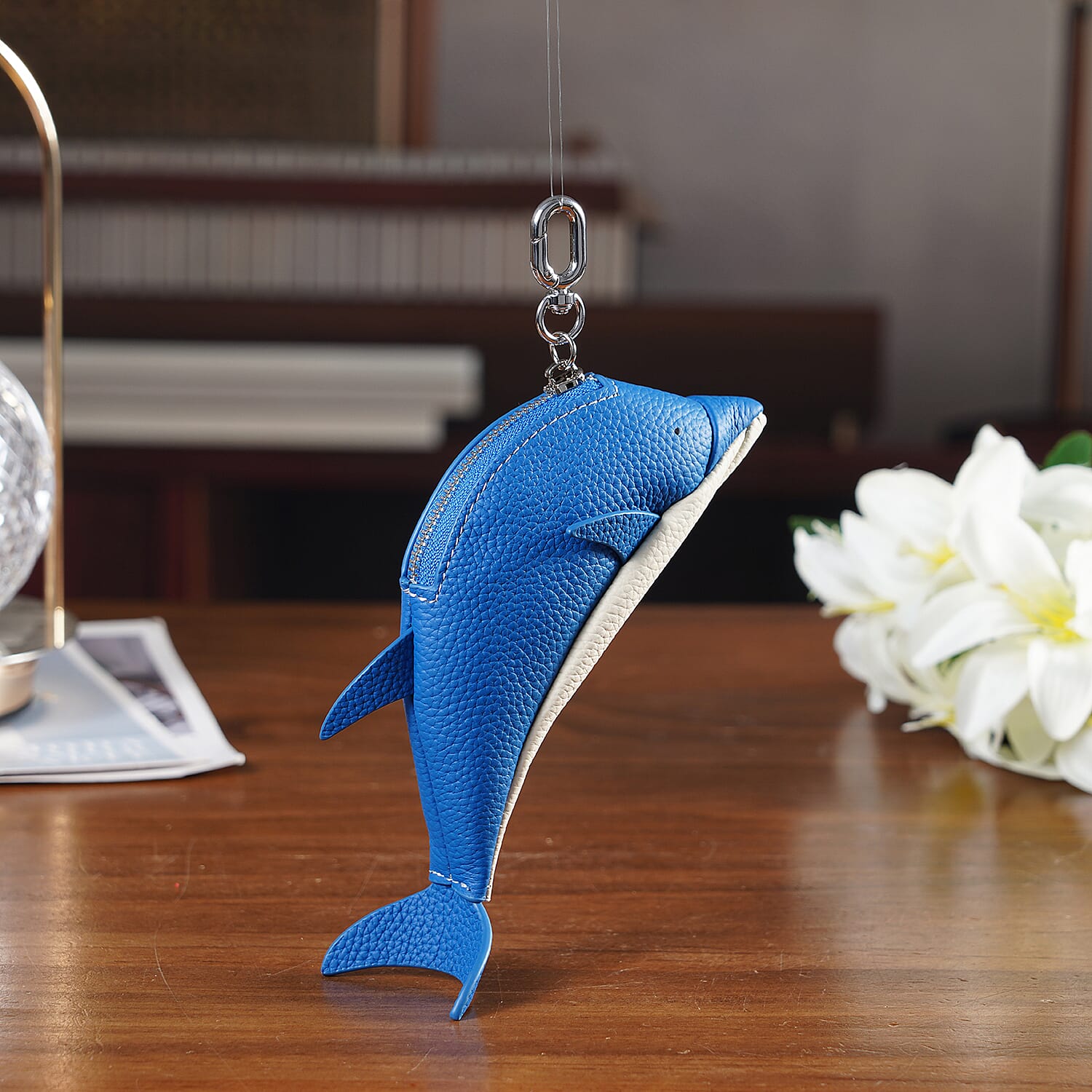 Genuine Leather Dolphin Bag Charm &amp; Coin Wallet (18cm) - Blue V32512804 2