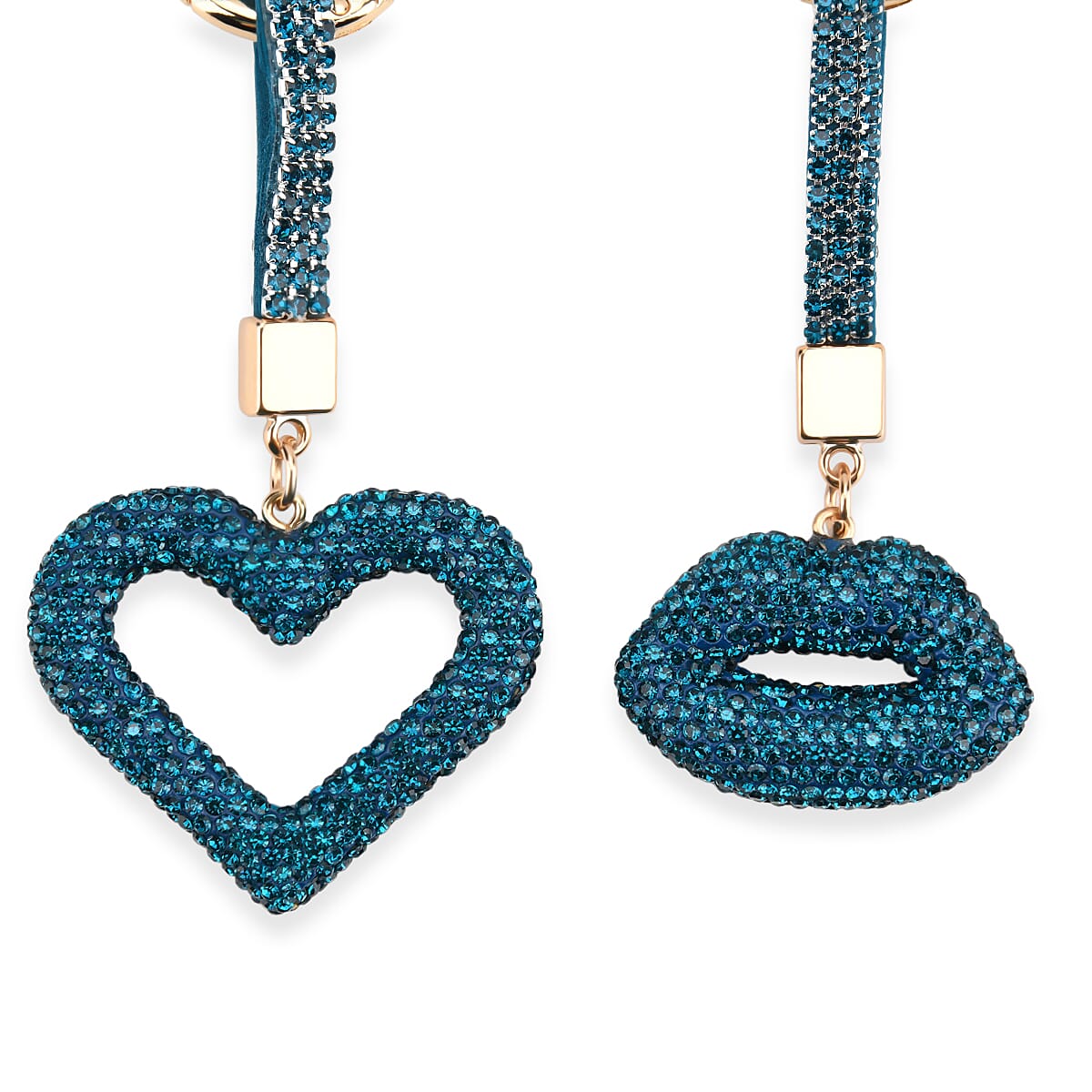 Designer Inspired - Set of 2  Sparkling Heart &amp; Lip Shaped Keychains- Charms in Yellow Gold Tone - Blue 8227617 3
