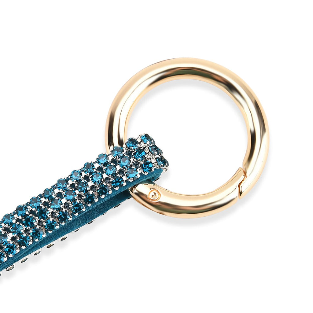 Designer Inspired - Set of 2  Sparkling Heart & Lip Shaped Keychains- Charms in Yellow Gold Tone - Blue
