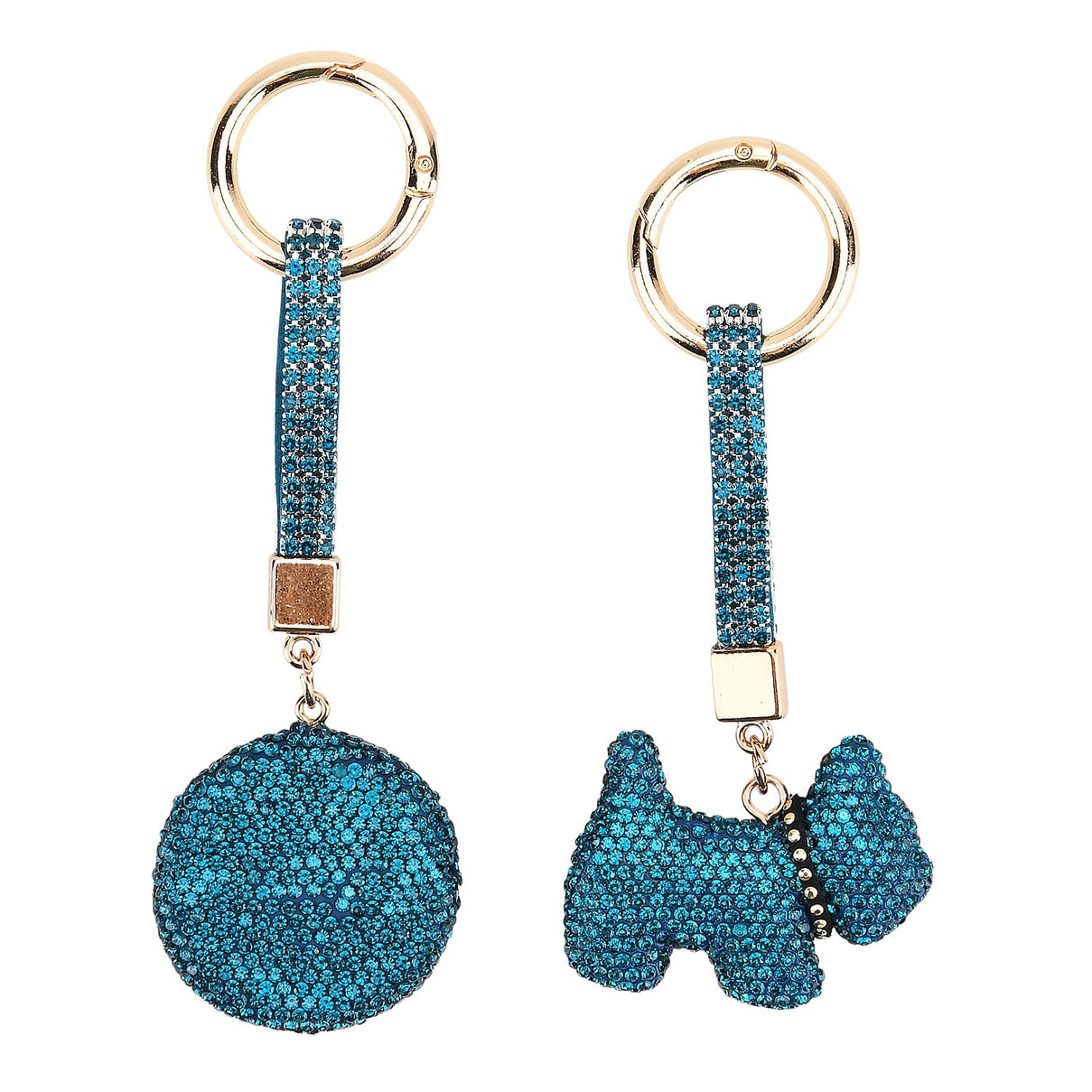 Designer Inspired - Set of 2 Sparkling Dog and Smiling Face Keychain-Bag Charm - Blue V32536868 5